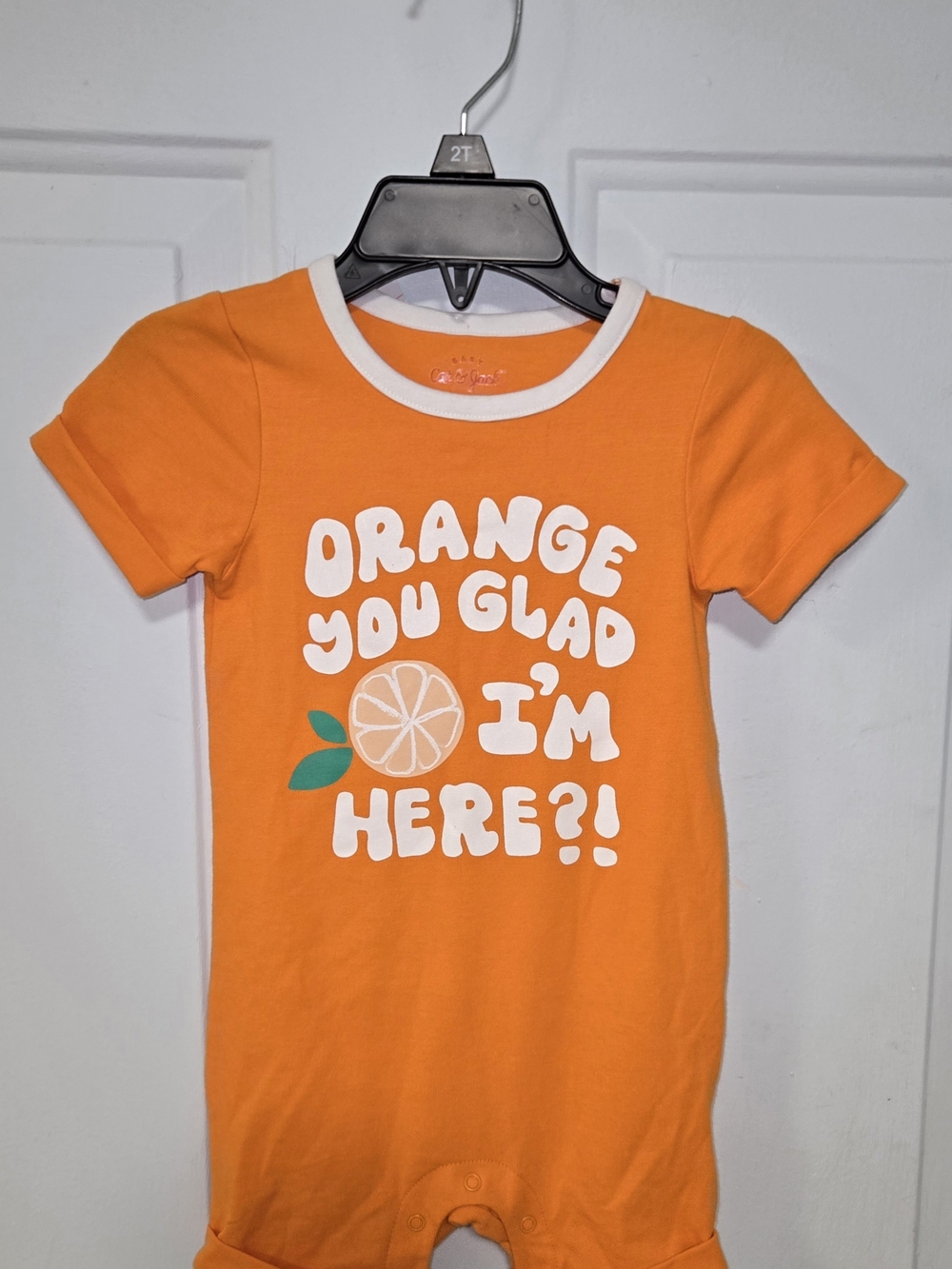 Cat & Jack Orange Short Sleeve Graphic Romper with White Trim